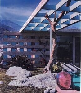 An image of a house with a pool and a ball.