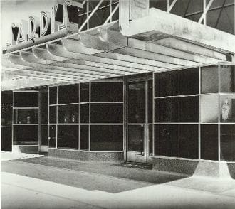 A black and white photo of an empty building.