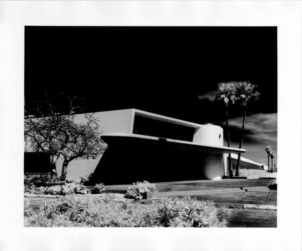 A black and white photo of an old building