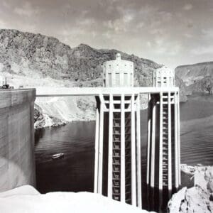 Julius Shulman - "Towers at Boulder Dam, First Filling." Boulder Dam, Nevada / Arizona. 1936