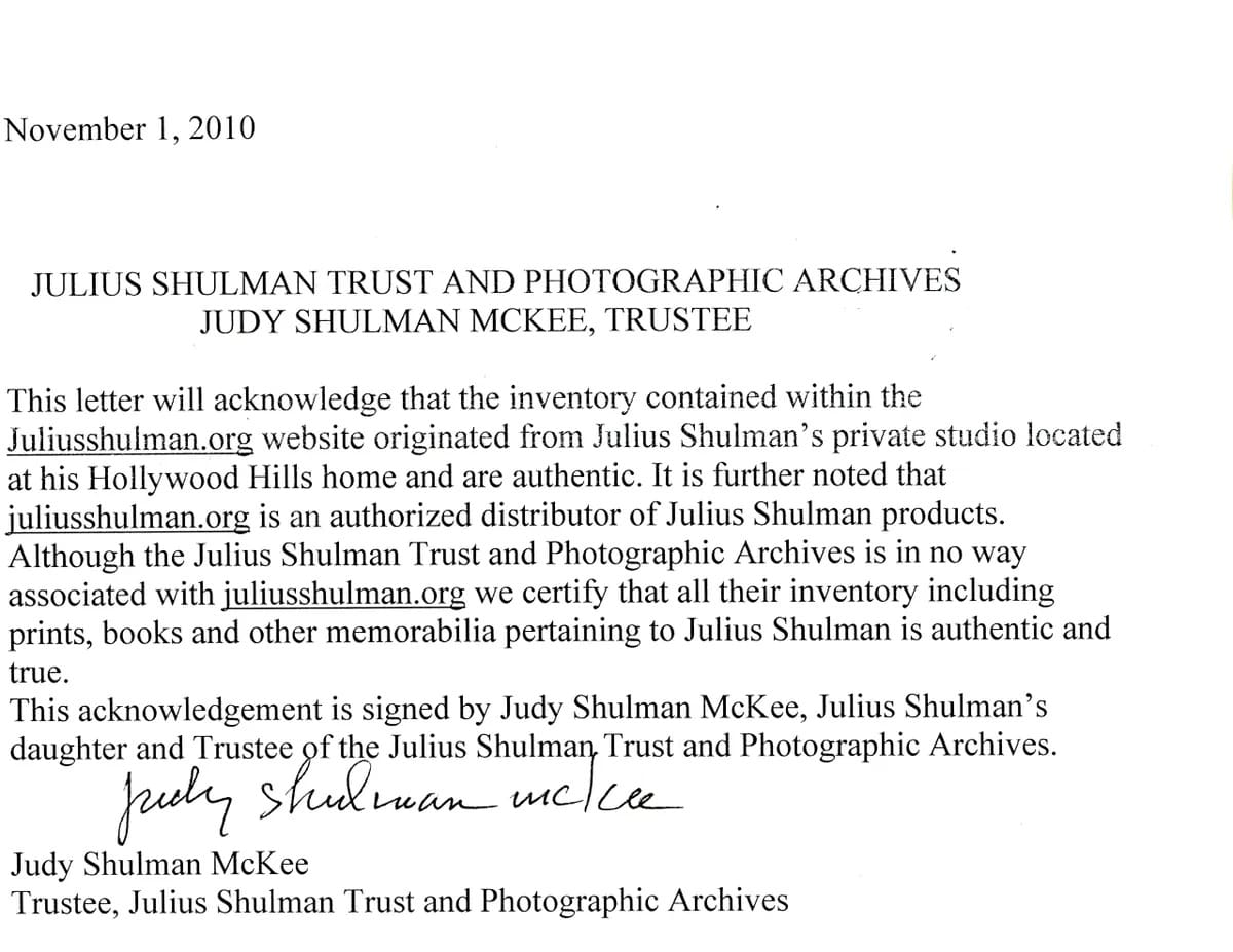 A letter from the shulman trust and photographic archives.
