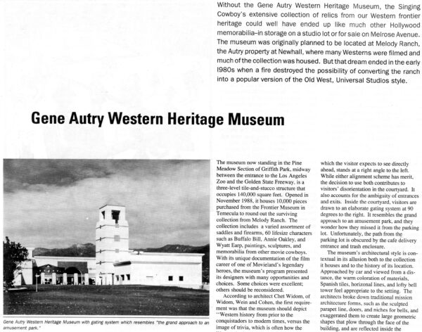 Julius  Shulman - LA Architect Publication: Various Articles & Prints With The Main Article Being The Gene Autry Western Heritage Museum. Los Angeles, Ca. 1989 - Image 3