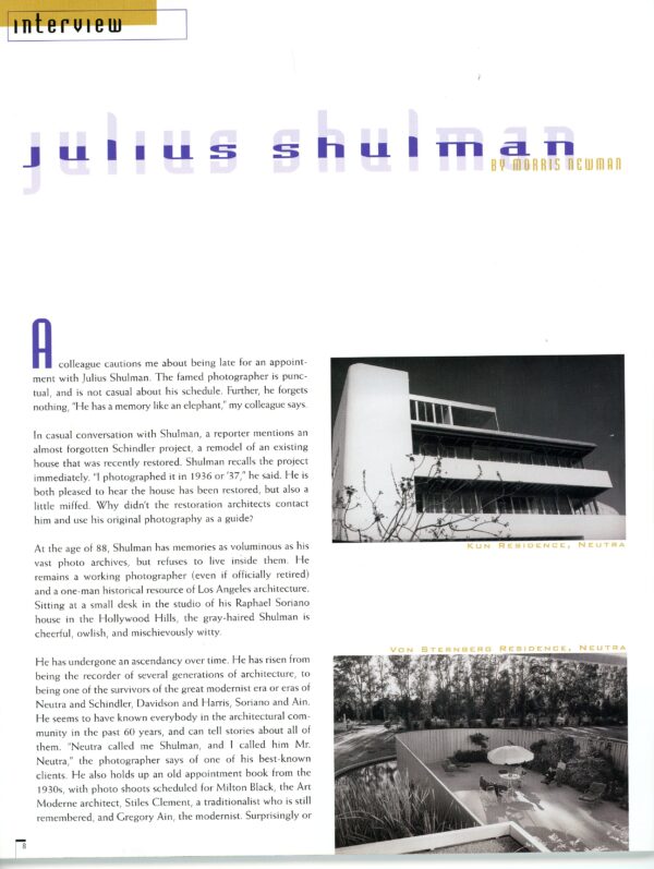 Julius  Shulman - Magazine:  L.A. Architecture Magazine. Julius Shulman - Many Prints & Various Articles on Case Study Houses, Pierre Koenig, Joseph Neutra, Schindler & Other Famous Architects. Los Angeles, Ca. 1989 - Image 4