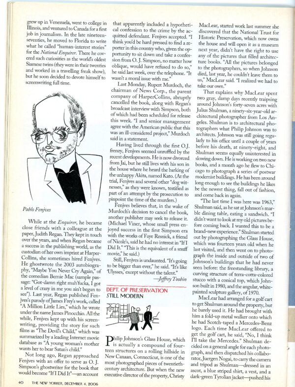 Julius Shulman - Magazine: The New Yorker. Contains Article About Julius Shulman's Glass House Assignment. Conneticut. 2006 - Image 2