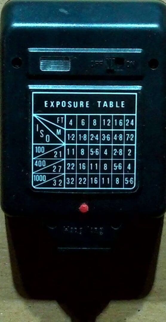 Exposure table chart for camera settings.