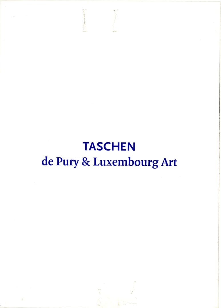 Book titled TASCHEN de Pury & Luxembourg Art with simple text cover.