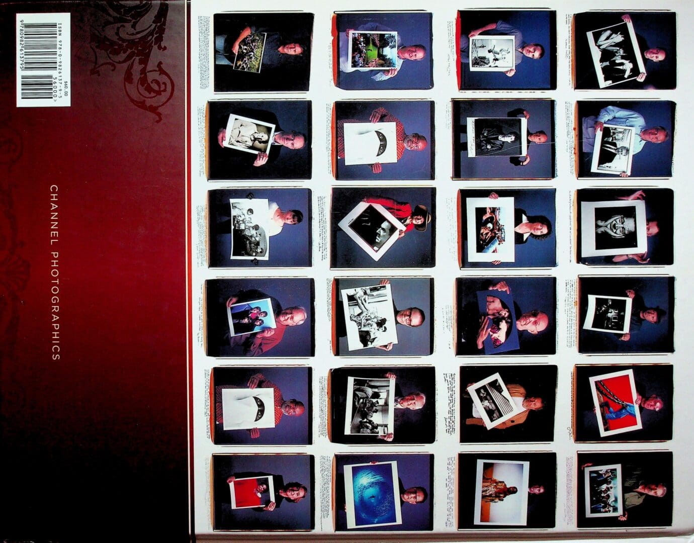 Contact sheet of portraits holding framed photos